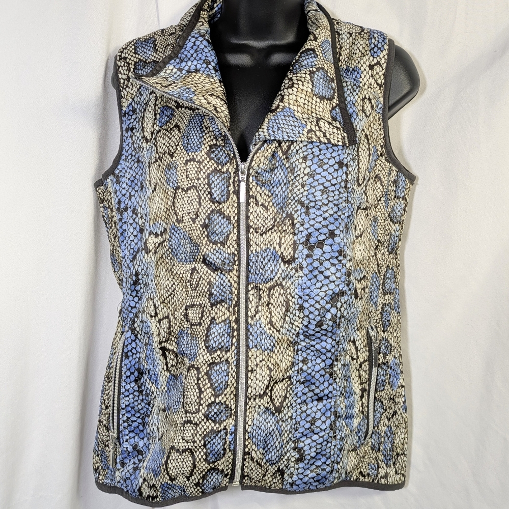 GG Blue Quilted‎ Vest Brown Blue Snakeskin Pattern Athleisure Golf Casual Sz M